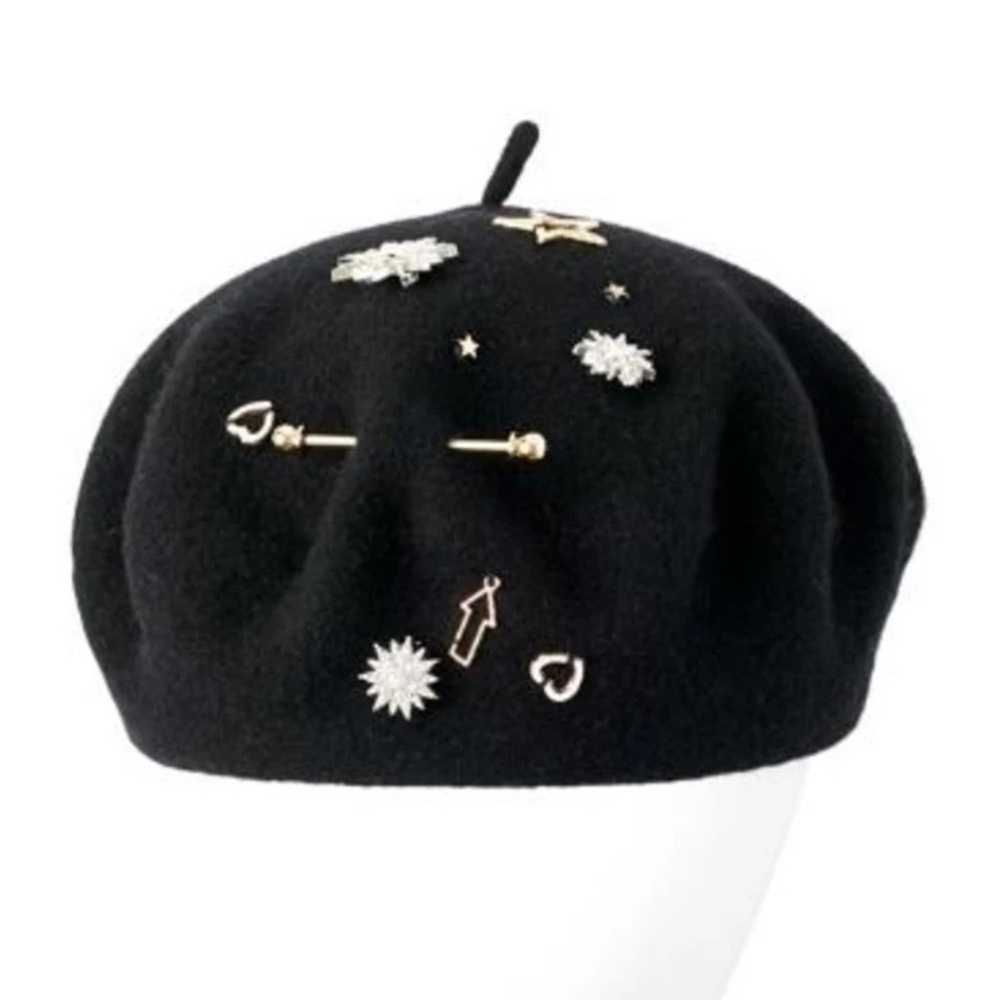 Black Beret with Gold Embellishments